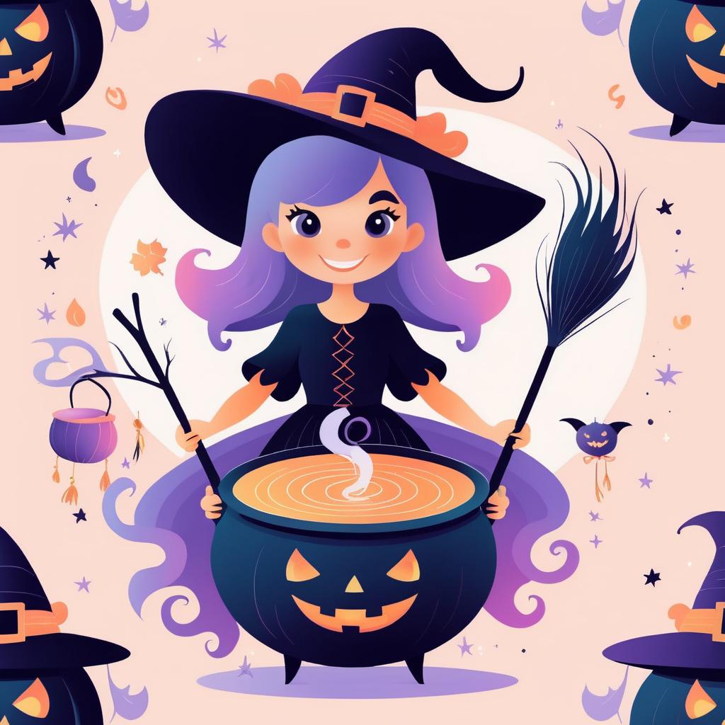 Playful Witch in Pastel Halloween Theme