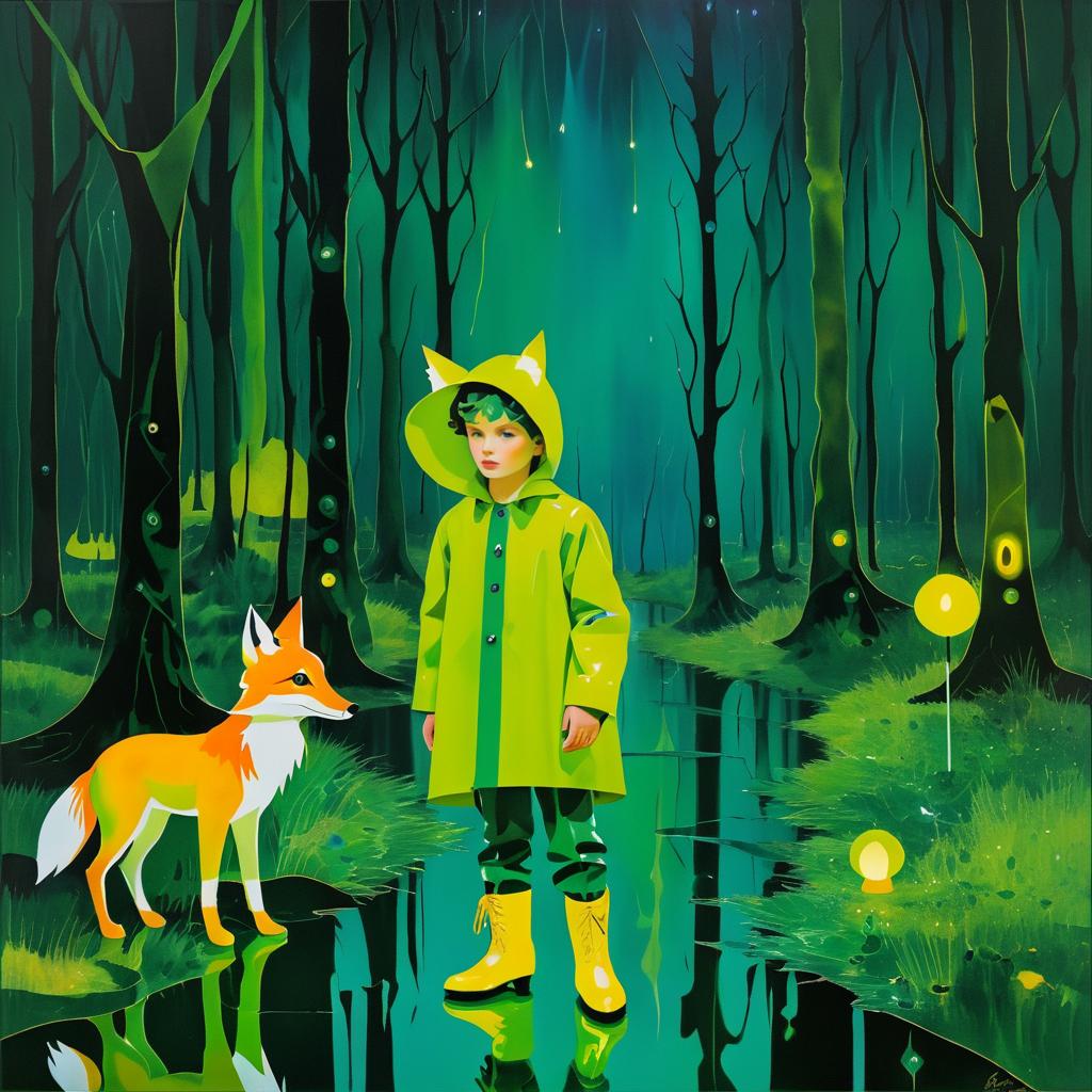 Surreal Night Adventure: Boy and Fox