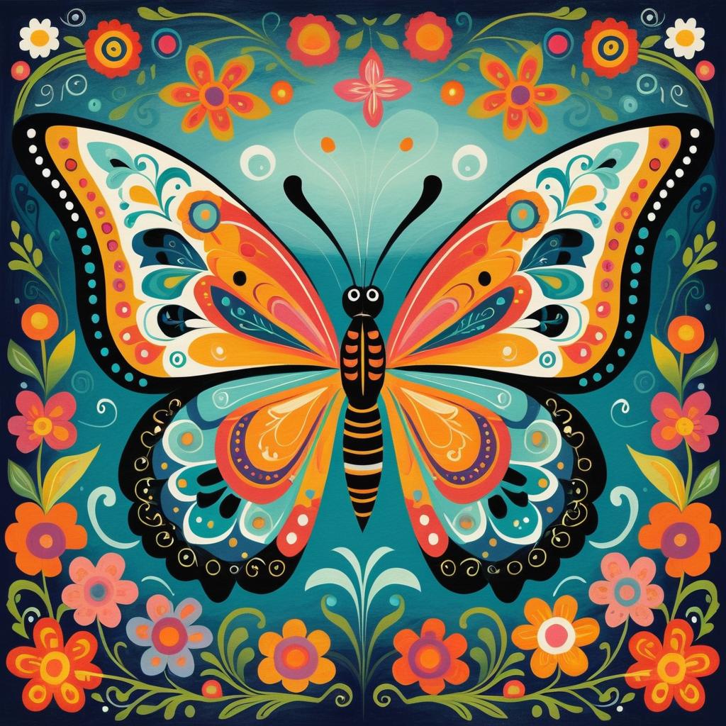 Colorful Whimsical Folk Art Butterfly