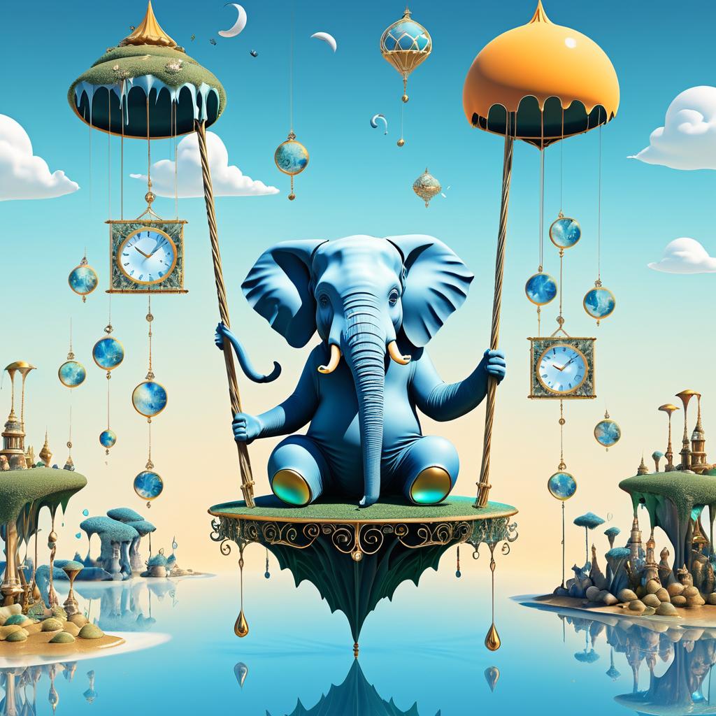 Surreal Elephant Swinging Through Dreamscape