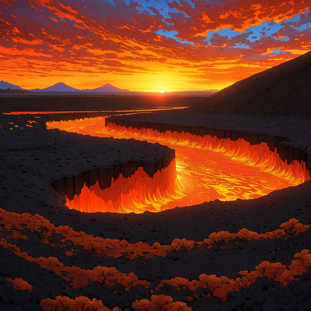 Expansive Lava Tube at Vibrant Sunset