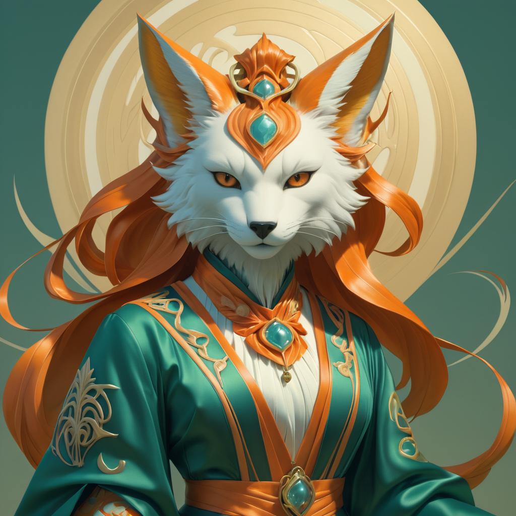 Elegant Retro Portrait of Humanoid Kitsune