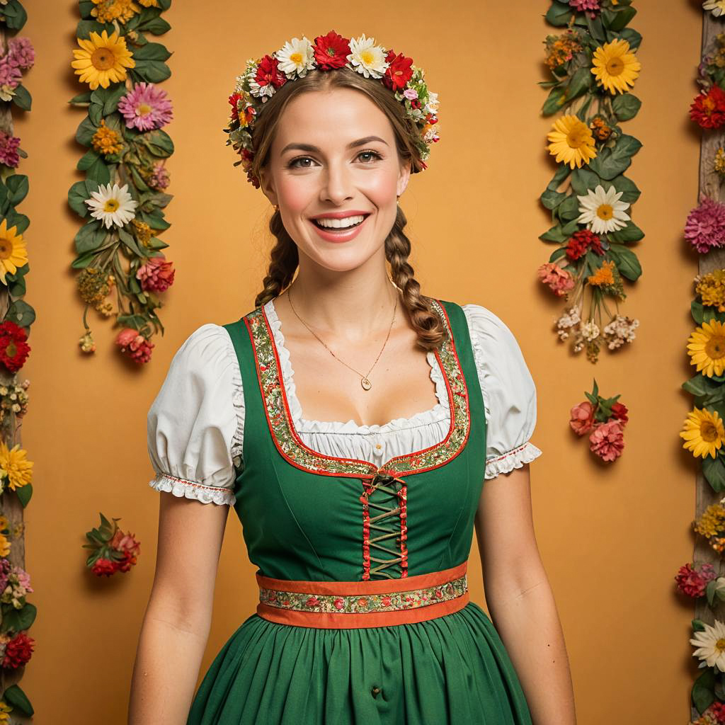 Cheerful Bavarian Tourist in Dirndl