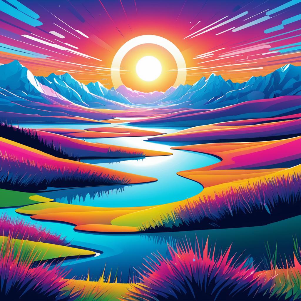 Vibrant Surreal Tundra Landscape Art