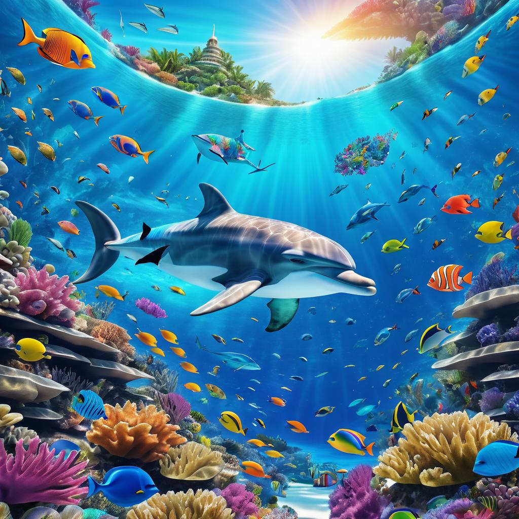 Vibrant Underwater Dolphin Fantasy Poster