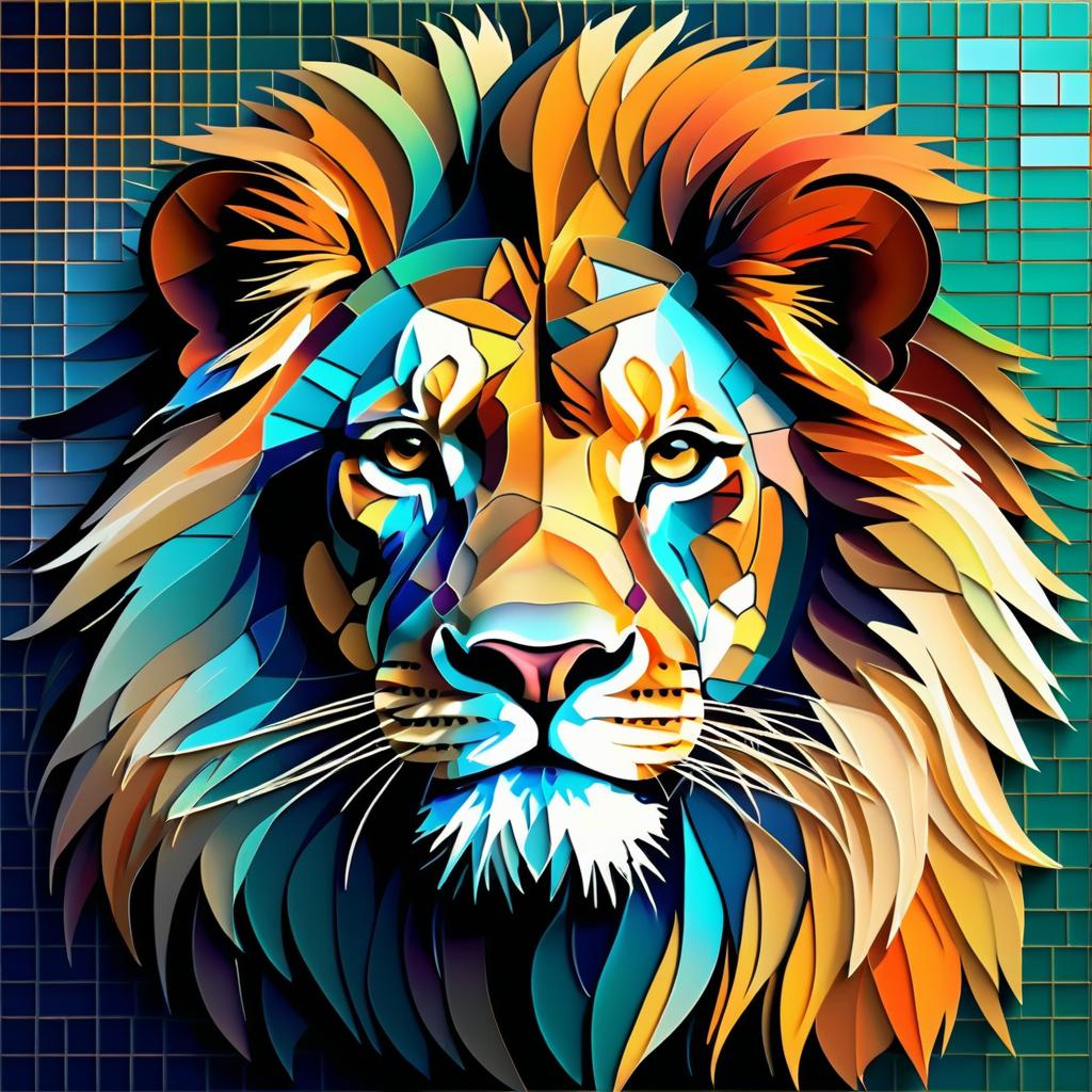 Futuristic Mosaic Lion Artwork