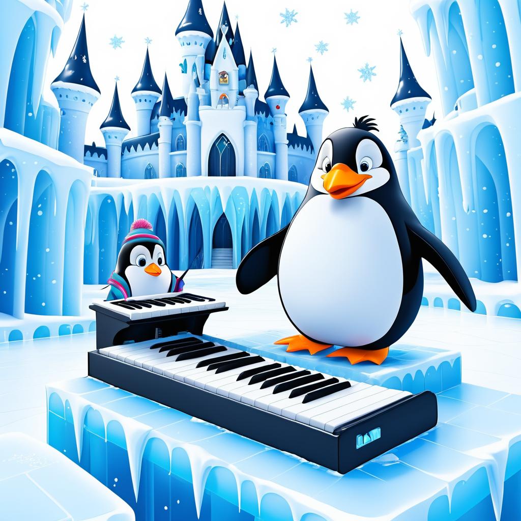 Penguin Playing Keyboard in Ice Castle