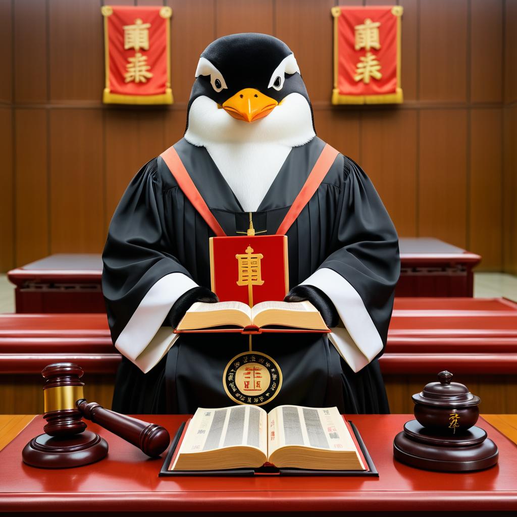 Penguin Judge in Taiwanese Courtroom Scene