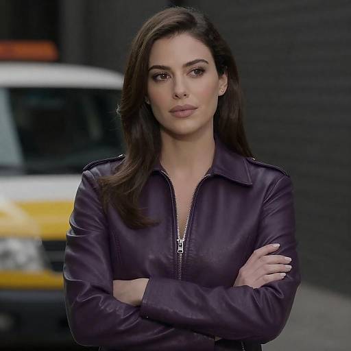 Woman in Dark Purple Leather Jacket