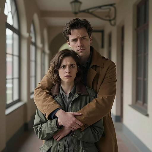 Romantic Moment in a Dim Hallway