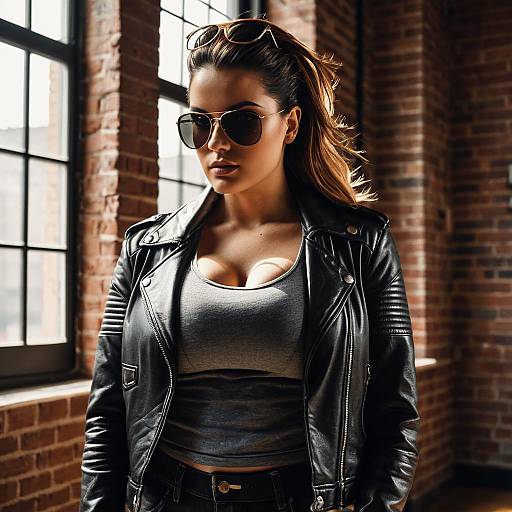 Woman in Leather Jacket and Sunglasses Indoors