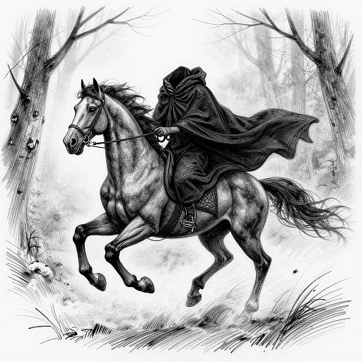 Headless Horseman Galloping Through Woods
