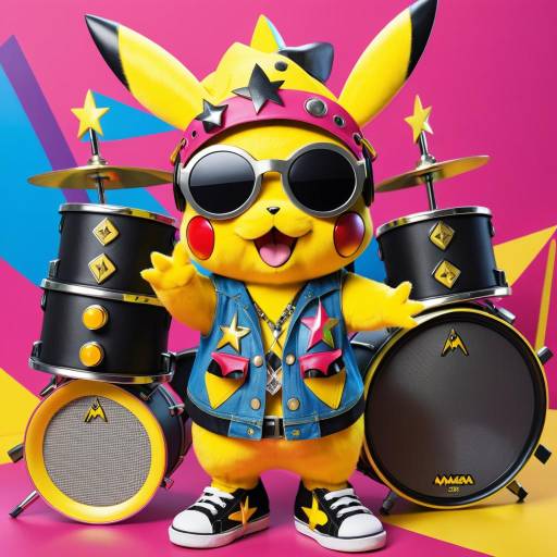 Pikachu Rock Star with Drum Set