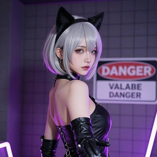 Neon Cyberpunk Woman with Cat Ears