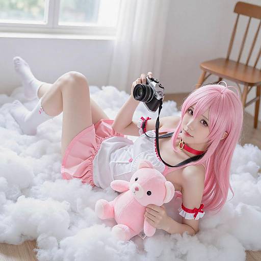 Pink-Haired Anime Cosplayer in Clouds