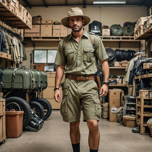 Man in Safari Outfit Standing in Storage Room