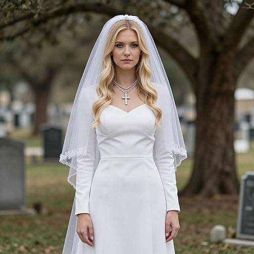 Cemetery Bride in White Dress