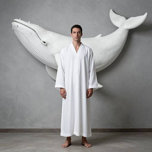 Man in White Robe with Whale