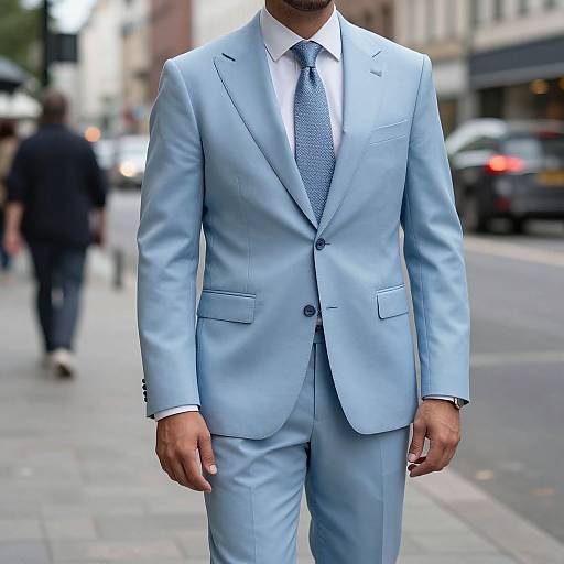 Man in Light Blue Suit on Street