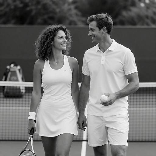 Vintage Black and White Tennis Couple Portrait