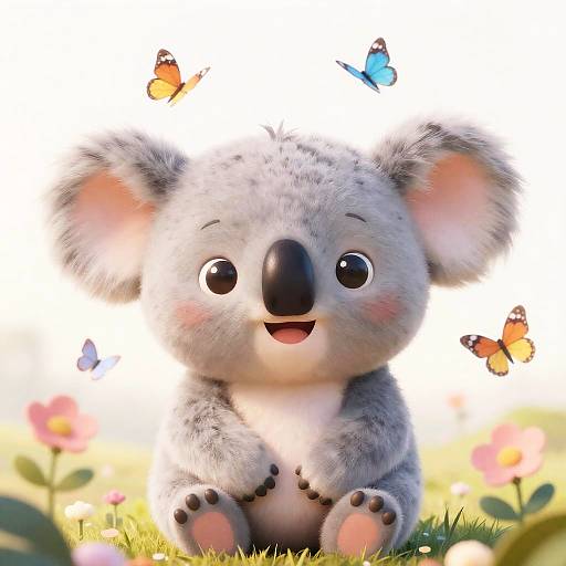 Kawaii Happy Koala with Butterflies