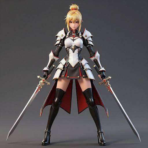 Dynamic 3D Anime Warrior with Swords