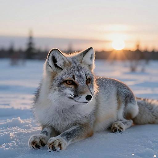 Arctic Fox at Dusk in Tundra