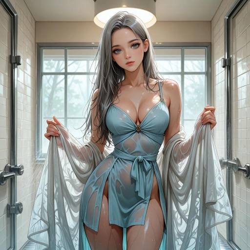 Elegant Girl in a Steamy Shower Room