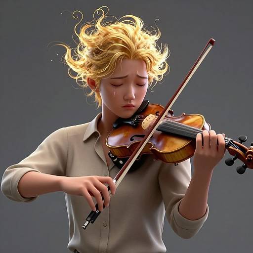 Cyberpunk Violinist with Golden Tendrils