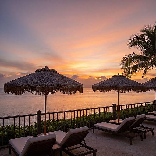 Tropical Resort Balcony at Sunset