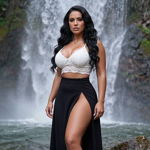 Confident Woman by Waterfall