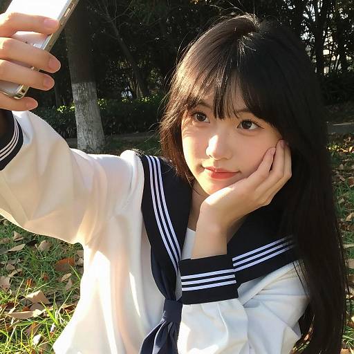 Outdoor Selfie of Asian Girl in Uniform