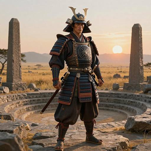 Fierce Samurai in Majestic Landscape