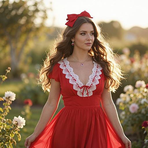 Elegant Woman in Sunlit Garden