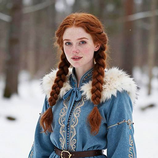 Red-Haired Woman in Snowy Forest