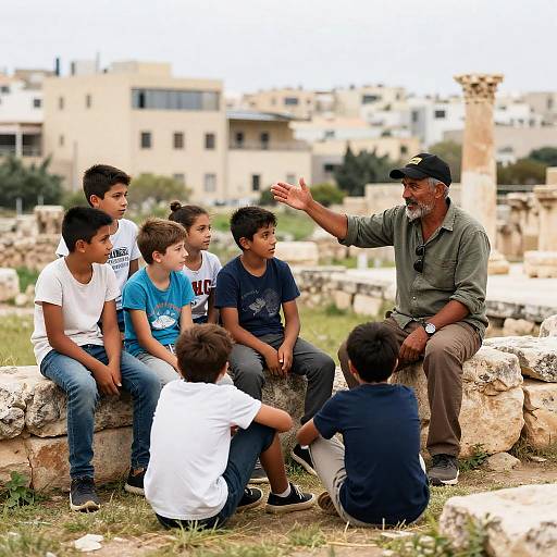 Engaging Moment Among Ancient Ruins