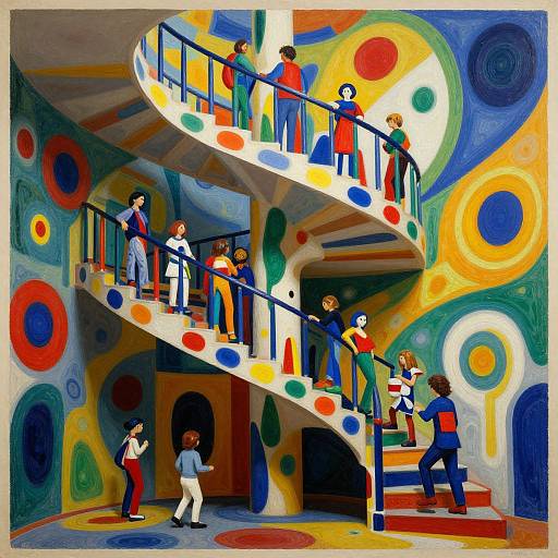 Colorful Spiral Staircase with Figures