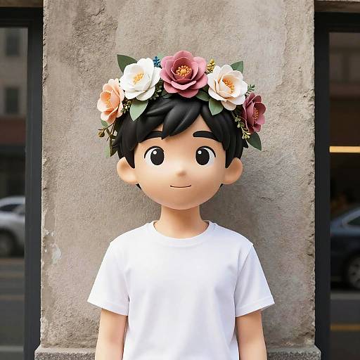 Cartoon Male Character with Floral Crown