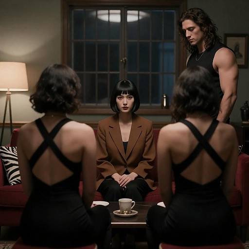 Intense Women in Dimly Lit Room