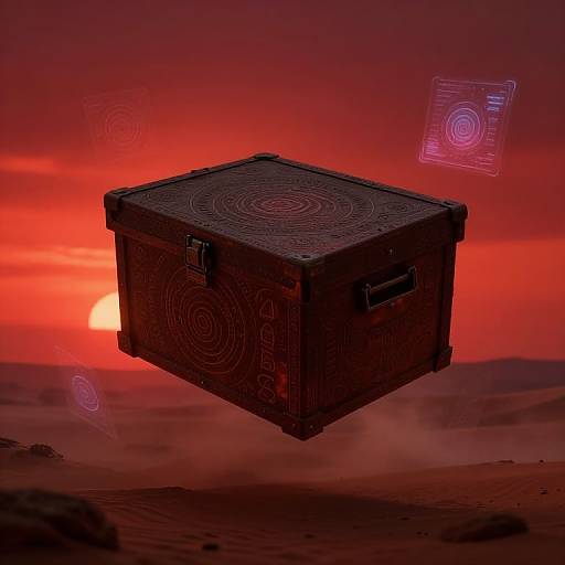 Edobox Above Desert at Blood-Red Sunset