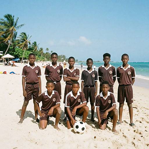 Retro Football Kids on Jamaican Beach