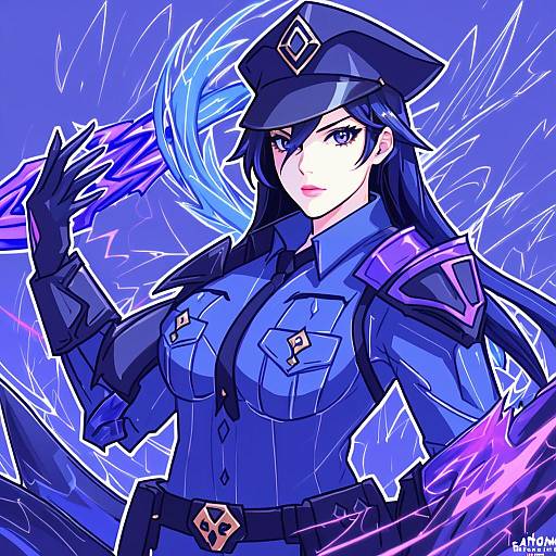 Illustration of Arcane caitlyn, league of legends in the style of Fathom