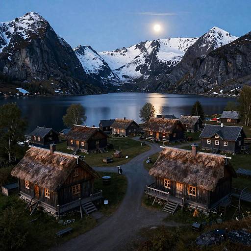 Pre-dawn Nordic Viking Lake Basin Village
