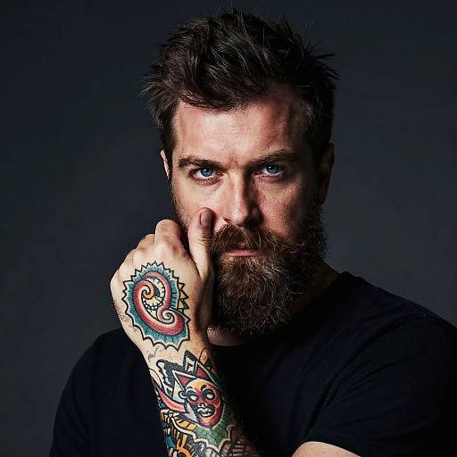 Bearded Man with Colorful Tattoos