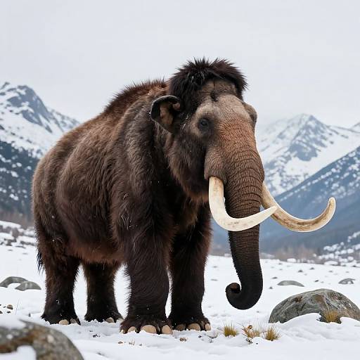 Majestic Woolly Mammoth in Snowy Mountains