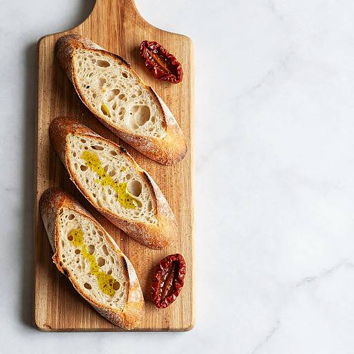 Top-Down Baguette and Olive Oil Photo