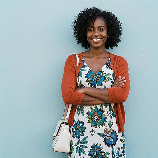 Smiling Woman in Orange Cardigan, Vintage