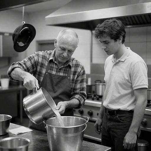 Two Men Cooking in Industrial Kitchen
