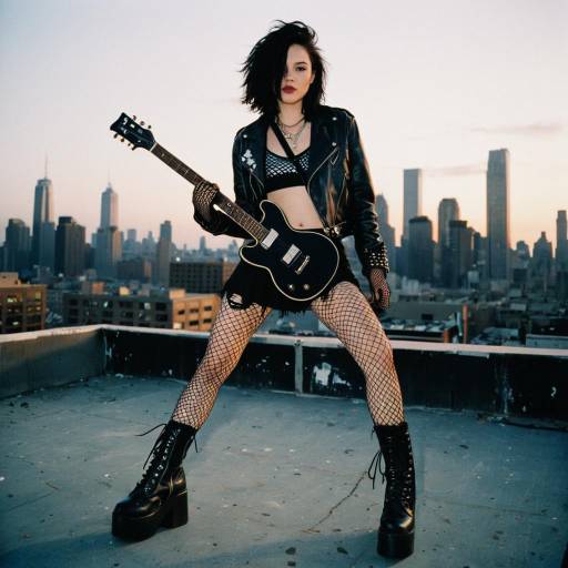 Riot Grrrl Guitarist on Rooftop at Dusk