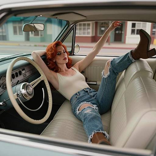 Retro Coupe Portrait of a Relaxed Redhead
